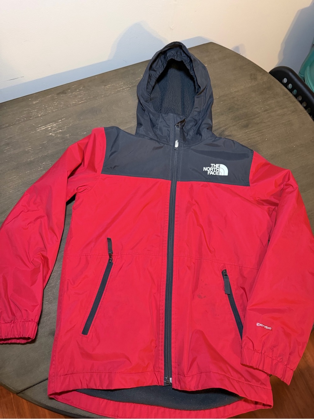 The North Face Red and Black Hooded Rain Jacket
